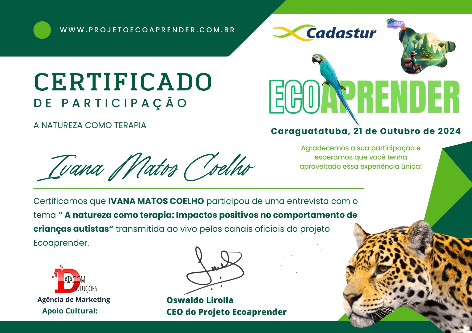 certificado ecoaprender - Ivana Matos Coelho