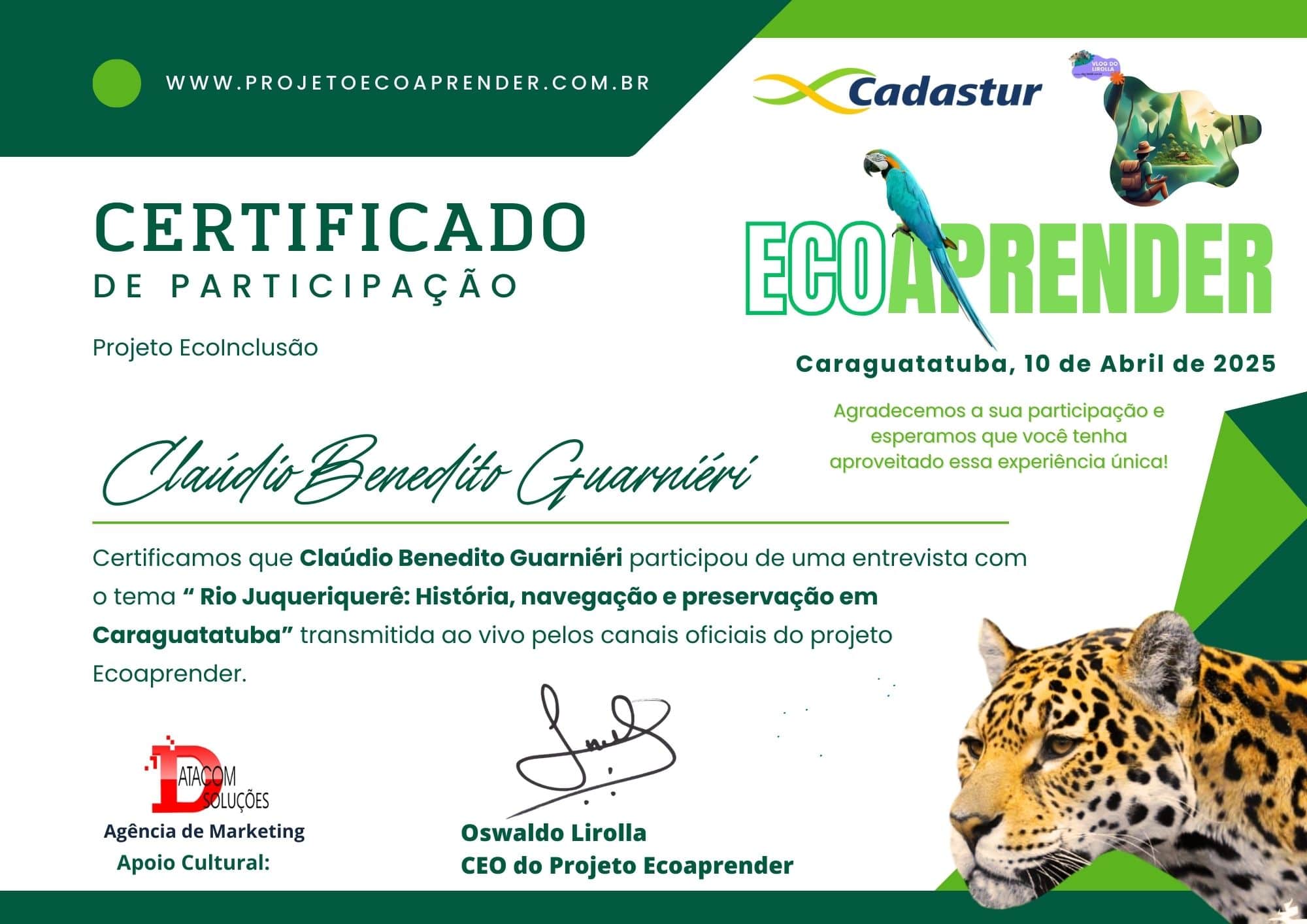 live jurqueriquere - certificado ecoaprender - Claudio-min